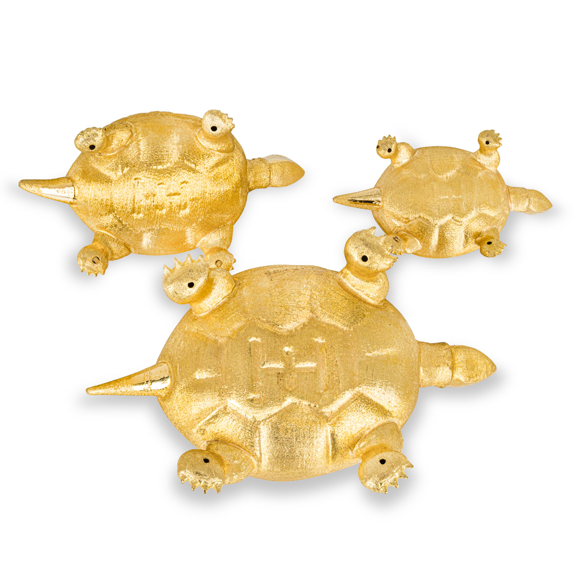 22k Yellow Gold Family of Three Textured Turtles